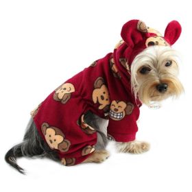 Adorable Silly Monkey Fleece Dog Pajamas/Bodysuit with Hood - Burgundy - XL